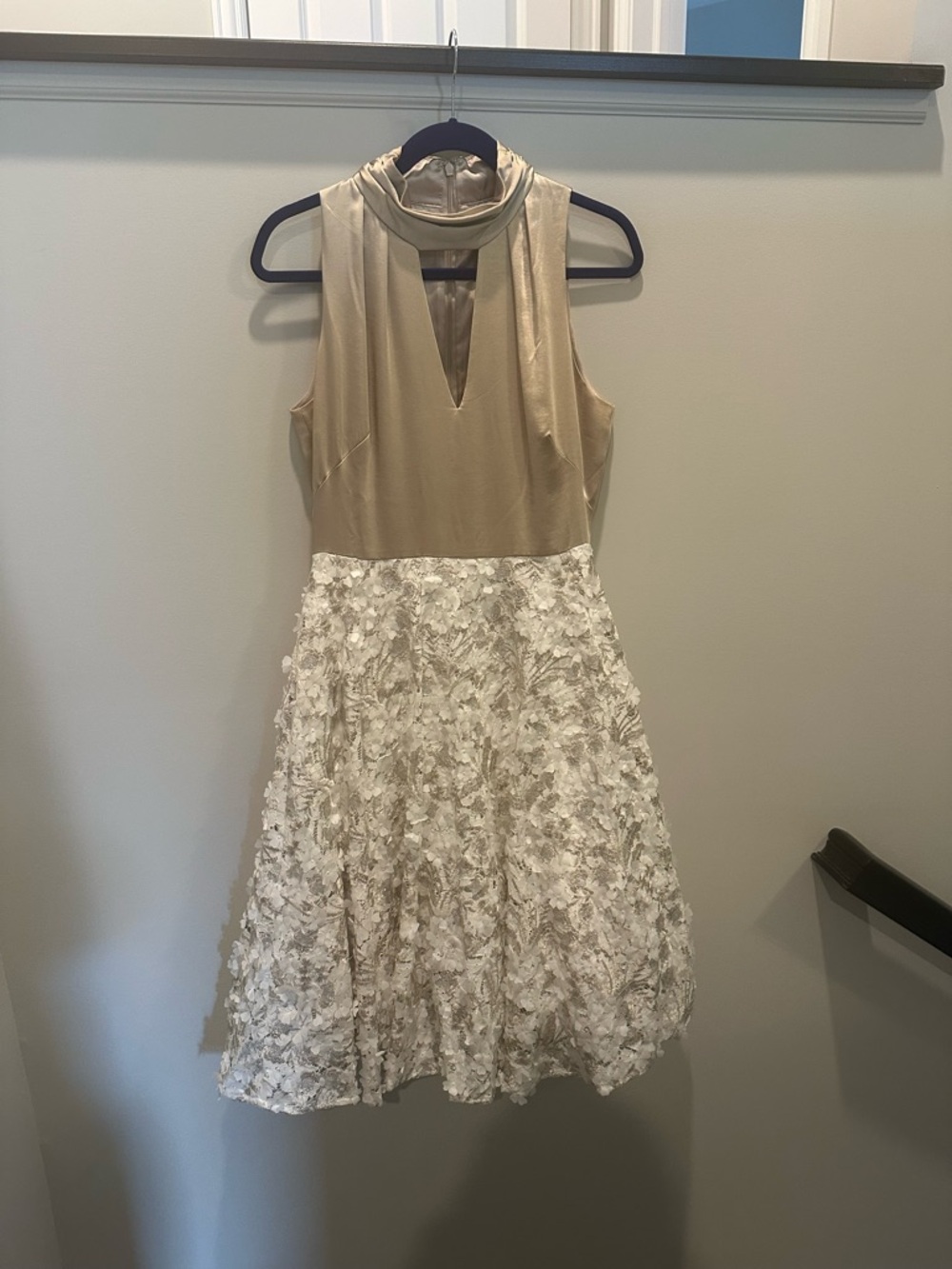Sleeveless Cream and Gold Floral Dress